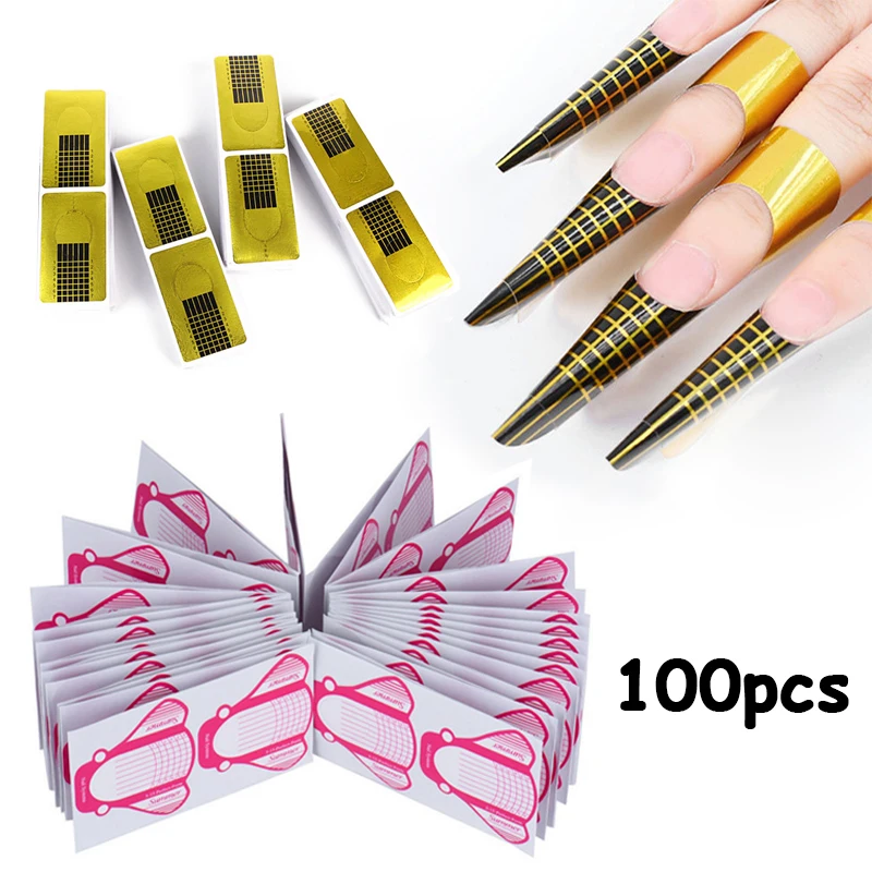 

100 Pcs French Nail Form Tips Gel Polish Nail Art Extension Guide Forms Stickers Nail Art Decoration Acrylic Gel Tips Curl Forms