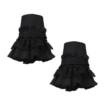 

Gothic Retro Black Detachable Sleeve Fake Cuffs Multi Layer Ruffles Lace Patchwork Lolita Princess Sweater Decorative Wristband