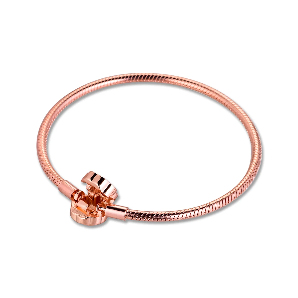 

100% Authentic 925 Sterling Silver Jewelry Signature Moments Pink Fan Clasp Rose Bracelets for Women Free Shipping