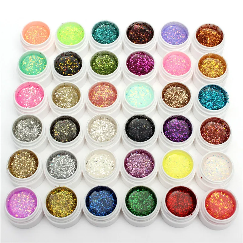 

36 Color Nail Art Sequins Glitter Nail UV Gel Builder Polish Set UV/LED Soak Off Professional Nail Salon UV Gel Paint