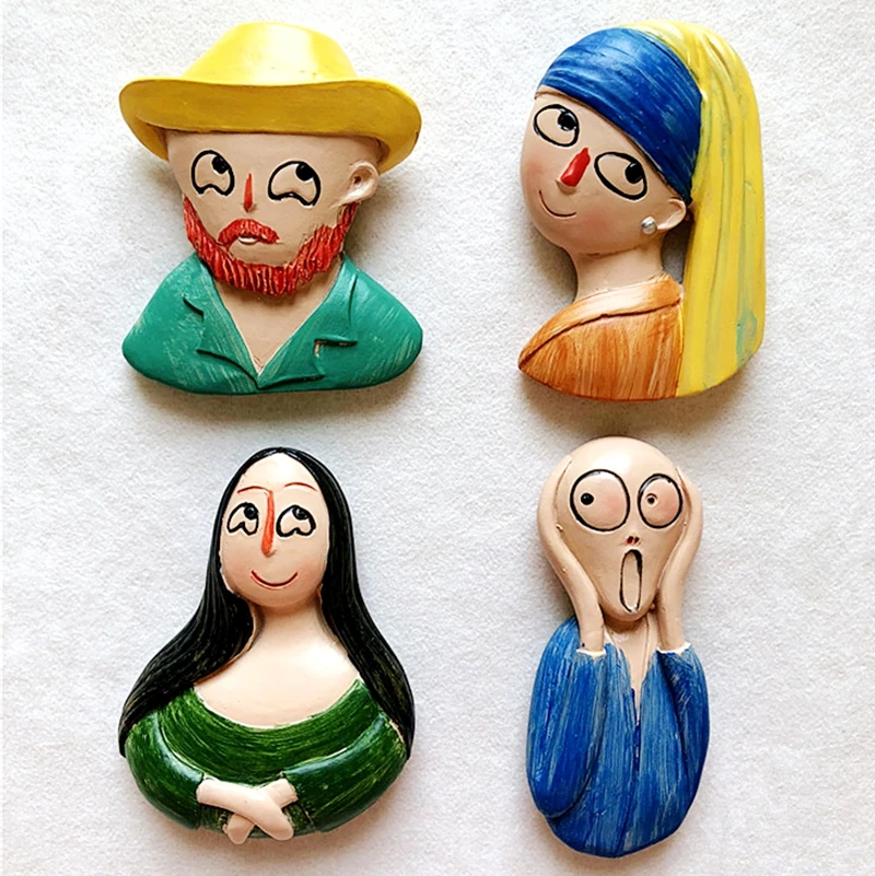 Новые креативные Мультяшные милые 3d-магниты на холодильник Ван Гога Мона Лизы