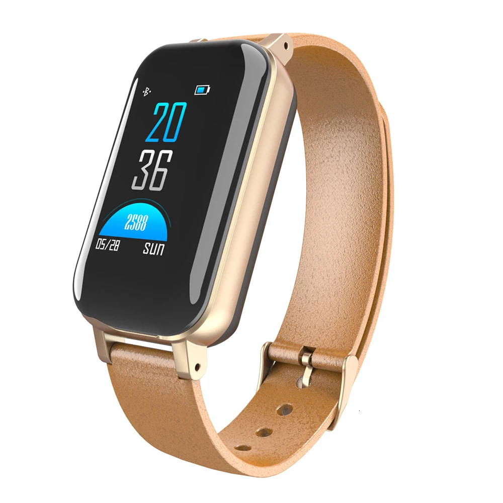 Gold T89, двойной Bluetooth 5,0, наушники, умный Браслет, пульсометр, измеритель артериального давления, умные часы для мужчин, для IOS, Android, телефона - Цвет: Gold