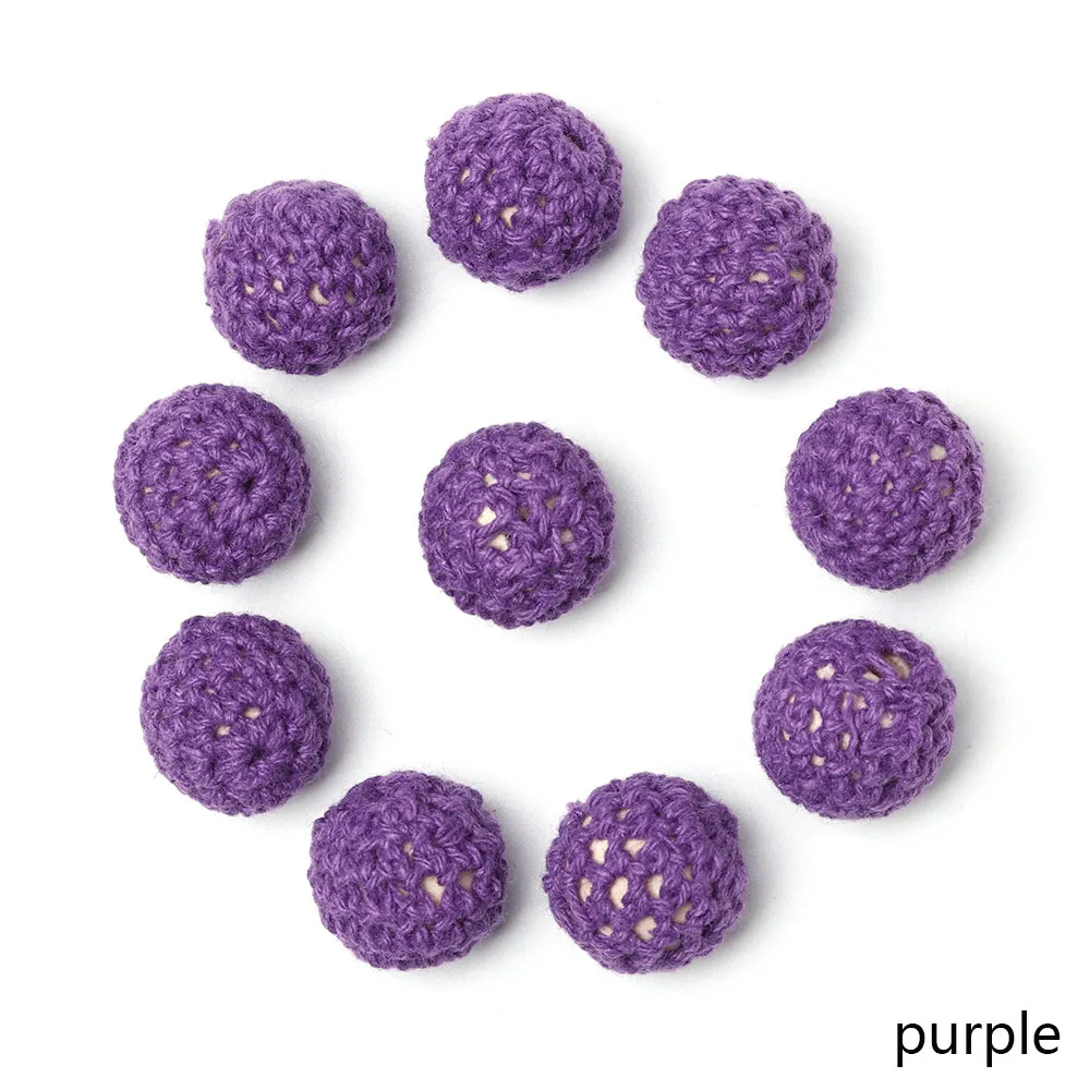 10 шт. 16 мм вязаные шарики деревянные бусины для DIY соски цепи круглый браслет с бисером ручной работы ожерелье прорезывания зубов кормящих бусы - Цвет: purple