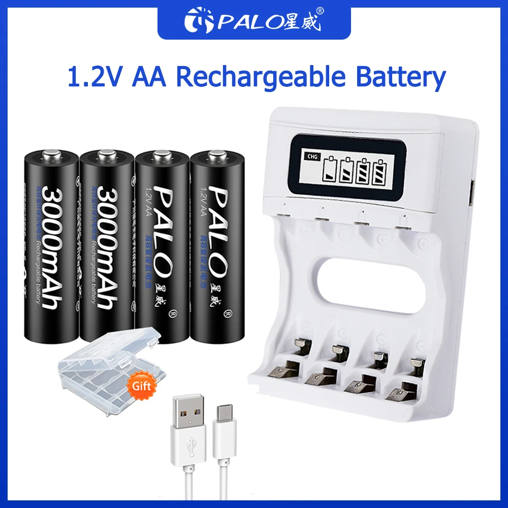 Умное зарядное устройство PALO 1 2 в Ni MH AA 3000 мАч|ni-mh 3000mah|aa rechargeable batteryrechargeable battery aa |