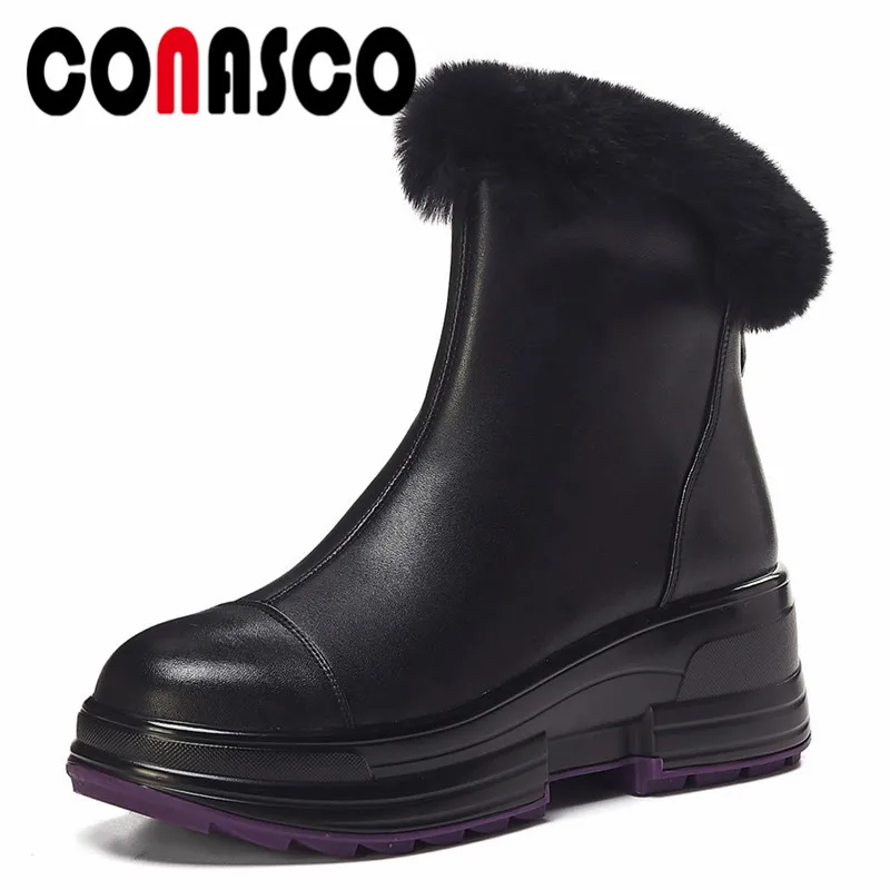 

CONASCO Concise Woman Autumn Winter Warm Platforms Flats Basic Shoes Fur Increasing 6.5cm Casual Shoes Ankle Boots Shoes Woman