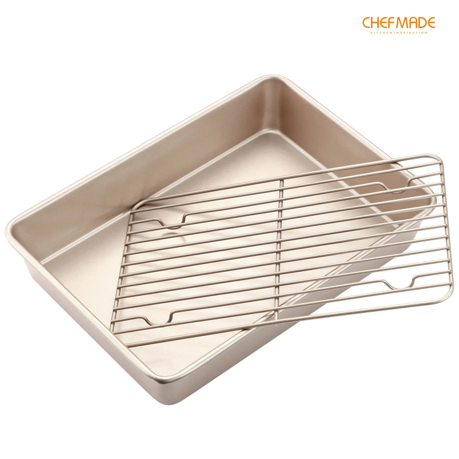 

CHEFMADE 13-Inch Roasting Pan with Rack,Non-Stick Bread and BBQ Pan,FDA Approved for Kitchen Oven Baking