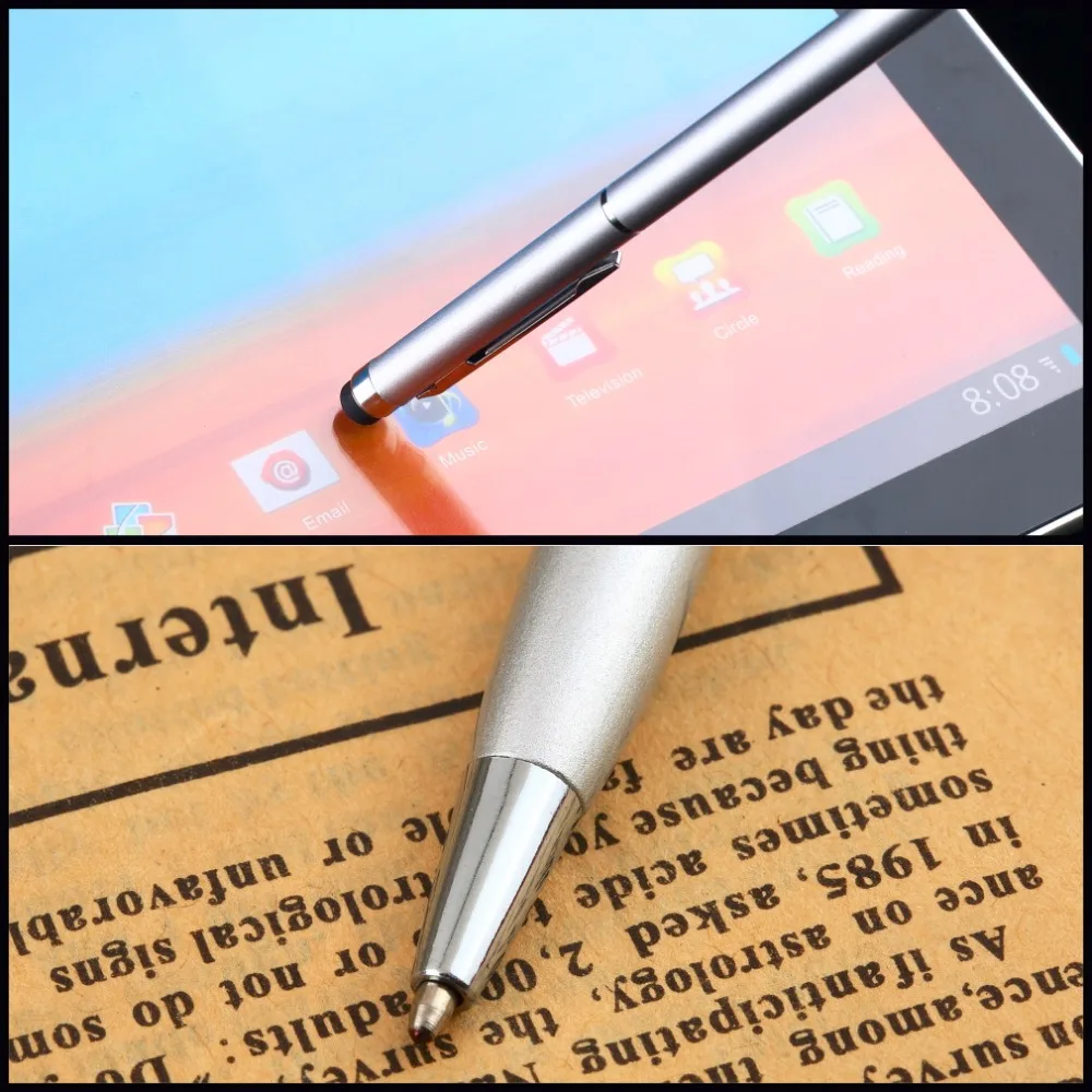 2 в 1 Универсальный стилус из нержавеющей стали для iPad iPhone iPod емкостный кристалл