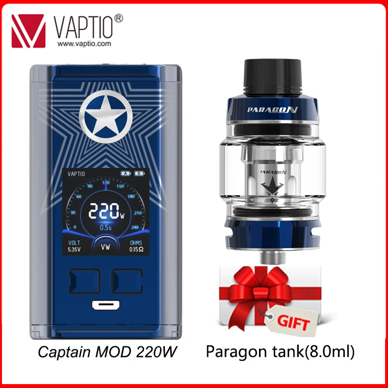 Бокс мод Vaptio capт 220 Вт батарея 18650 бак с резьбой 510 электронная сигарета вейп экран