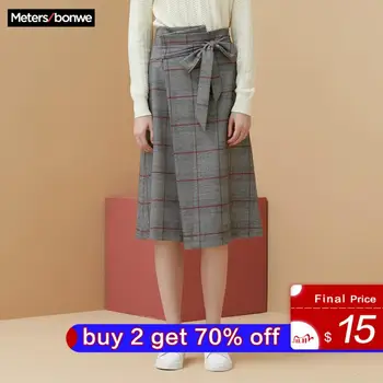 

Metersbonwe Ladies skirt temperament Elegant High Waist Asymmetry Skirt Female Fashion plaid skirts