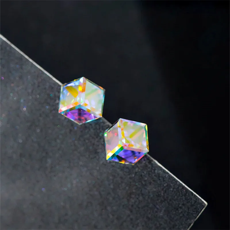 Серьги-гвоздики с кристаллами, Аутентичные серьги-кубики из стерлингового серебра 925 пробы для женщин, ювелирные аксессуары в стиле OL