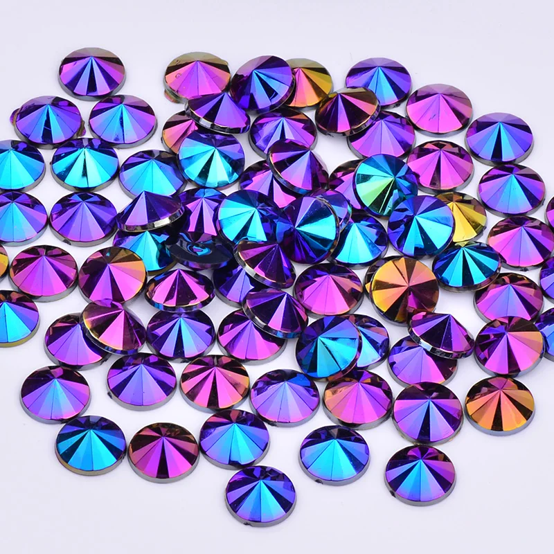JUNAO 10mm Purple AB Rivoli Rhinestone Applique Flat Back Acrylic Gems  Round Crystal Stones Non Hotfix Strass for Clothes Crafts