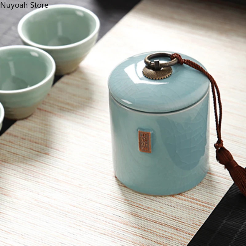 Household Tea Box Ceramic Pot Storage Sealed Pot Coffee Storage Living Room Coffee Table Decoration Kitchen Grain Dispenser Tea Tin Box Tea Canister Ceramic Storage Jar