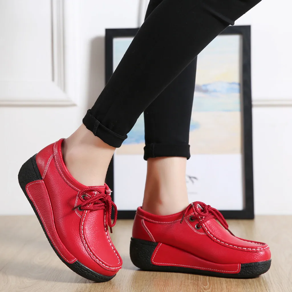 platform shoes woman Lace Up solid color Platform flat With round Toe Casual Shoes women flat shoes handmade#G2