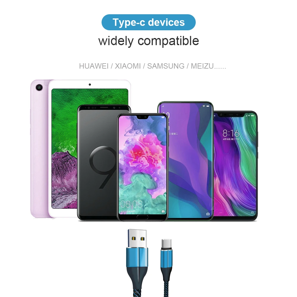 Кабель Vanniso usb type-C для huawei p20 lite Xiaomi mi9 Redmi note 7, зарядный провод для мобильного телефона, кабель USB C для samsung S9 S8