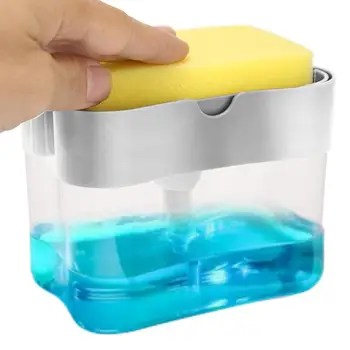 

2-in-1 Sponge Box With Soap Dispenser Double Layer Kitchen Plastic Soap Dispenser Sponge Scrubber Holder Case Boite Rangement