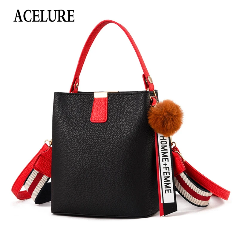 

ACELURE Solid Color PU Leather Women Bucket Bags Multifunction Casual Large Tote Bags All-match Ladies Shoulder Crossbody Bags