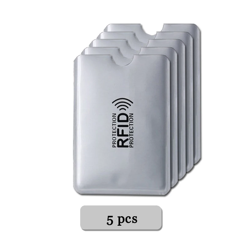 Anti Rfid Wallet Blocking Reader Lock Bank Card Holder Id Bank Card Case Protection Aluminium Metal Smart Anti-theft Credit - Цвет: 5pcs Silver