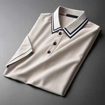 

New Cotton Mens T-shirts Luxury Summer Yarn Dyed Collar Short Sleeve Male T-shirts Plus Size 4xl Slim Fit Casual Man T-shirts