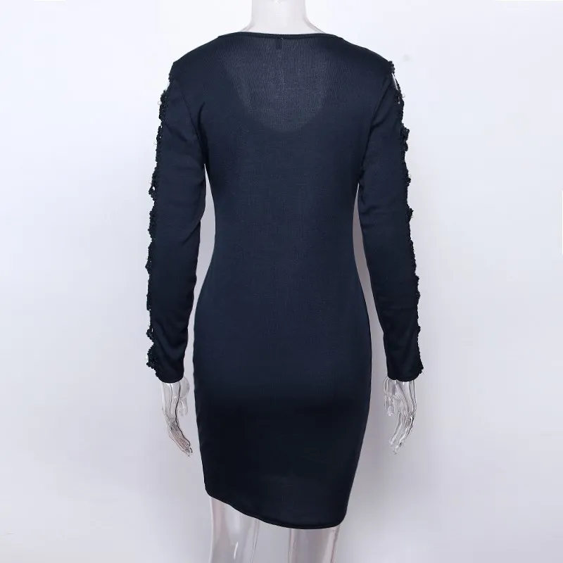 Весенне-Летнее мини-платье с длинным рукавом, украшенное жемчугом, красивое Сексуальное Женское облегающее платье, модные вечерние платья с круглым вырезом
