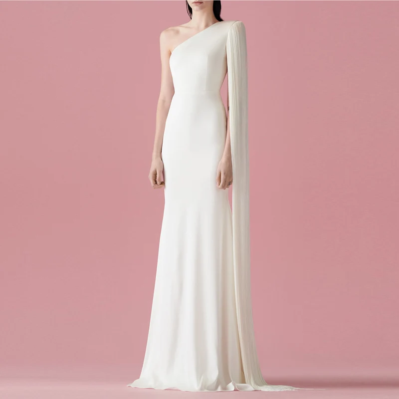 

Runway Designer One Shoulder Maxi Dress Women Ladies Sexy Long Body Con White Celebrity Elegant Evening Party Brand Dresses