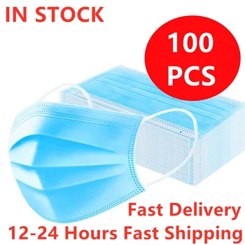 

100pcs Mask Disposable Non wove 3 Layer Ply Filter Mask mouth Face mask Breathable Earloops Masks Face Mask