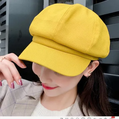 HANGYUNXUANHAO Женская осенне-зимняя Классическая восьмиугольная вязаная шапка модная британская полосатая Кепка для женщин подарок - Цвет: yellow