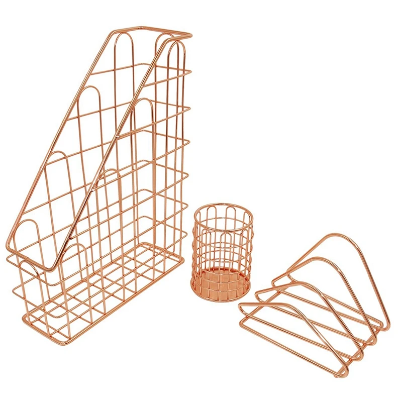 

Wire Metal 3 in 1 Desk Organizer Set- Letter Sorter, Pencil Holder and 1 Vertical Desk File Organizer