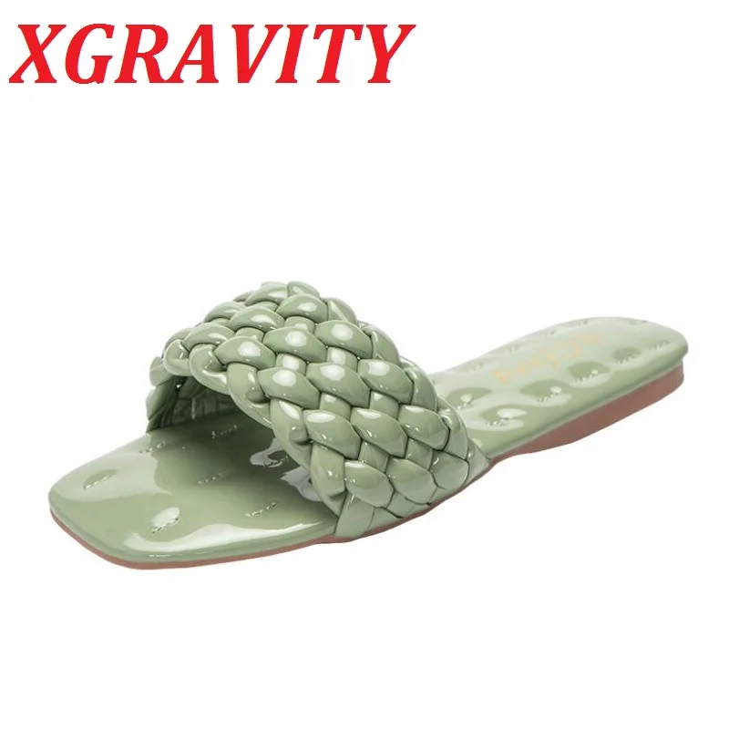 Шлепанцы XGRAVITY женские из лакированной кожи модные туфли на плоской подошве