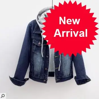 

Jacket Vintage Denim Women Autumn Coat Ripped Hooded Outerwear Coats Windbreaker Basic Boyfriend Female Jeans Jacket Plus Size