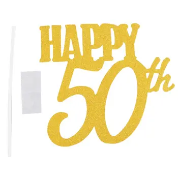 

New 1pc Gold Happy 50th Topper Glitter Silhouette Wedding Cake Topper Wedding/Birthday/Party Cake Topper Cake Decoration