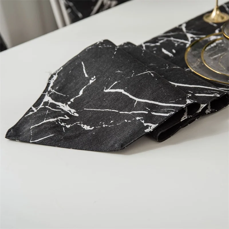 Black&White Stone Image Table Runner Cotton&Linen Printed Table Flag Decoration Wedding Party 30*180/30*200/30*220cm Table Flag