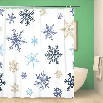 

66x72 Inches Shower Curtain Christmas of Complex Big and Small Snowflakes in Blue Brown Colors on White Abstract Waterproof