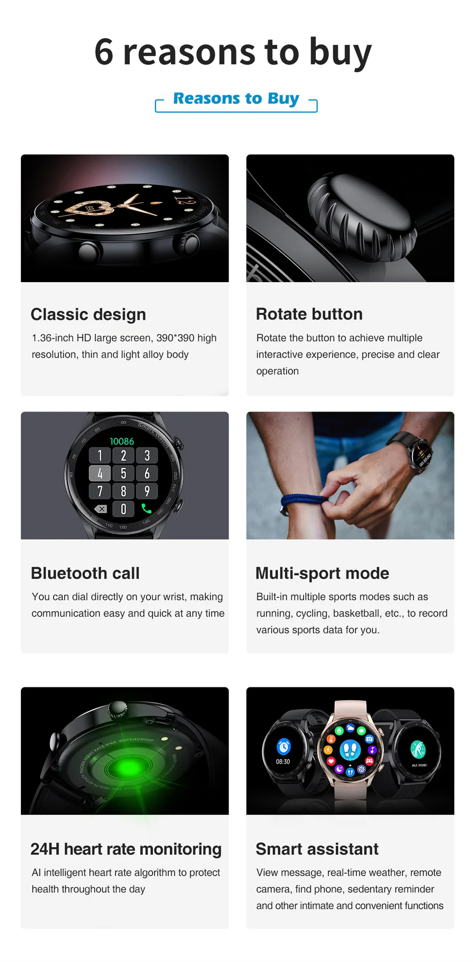 2022 New Bluetooth Call Smart Watch Men Women Heart Rate Monitor Fitness Tracker Music Player 1.36Inch 390*390 HD Smartwatch+Box