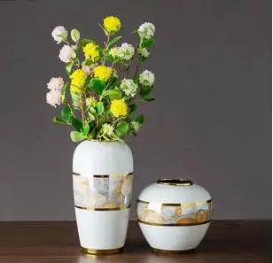 

AMERICAN GOLD-PLATED CERAMIC VASE ARTIFICIAL FLOWER ARRANGEMENT CRAFTS LUXURY LIVING ROOM TABLE FLOWER VASE HOME DECORATION NEW