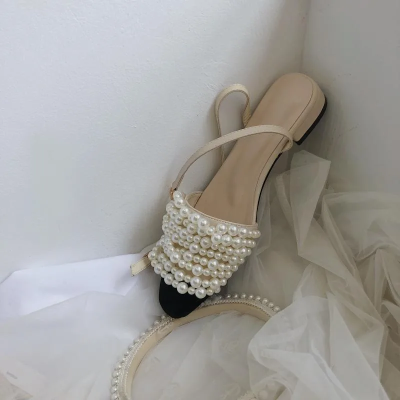

Online Celebrity Sandals Sweet Fire Fairy-Style 2019 Summer No Rome A- line Pearl Clasp with Chunky-Heel Pump Fashion