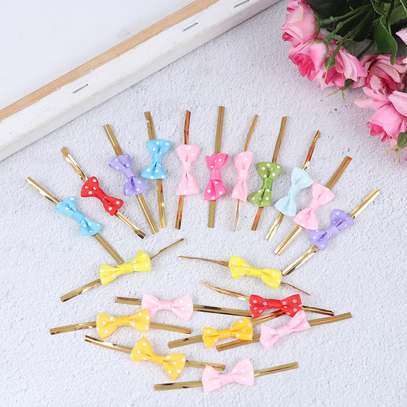 20Pcs Dots Bowknot Metallic Twist Ties Sealing Binding Wire Cello Lollipop Candy Gift Packaging Bags Fastener Fixed | Дом и сад
