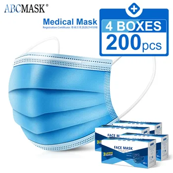 

200pcs/4box Disposable Medical Mask Face Mouth Mask Anti Virus Masks 3 layer Protective Surgical mask medical masker