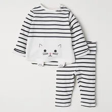 Little maven/для детей от 2 до 7 лет, Осенний хлопковый комплект одежды в полоску с рисунком кота для маленьких девочек, детская осень Бутик Одежда, комплекты для малышей