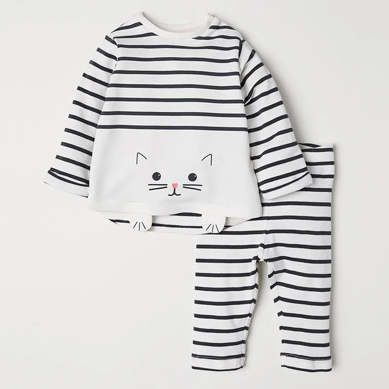 

Little maven 2-7Years Autumn Cat Pattern Stripe Cotton Toddler Girl Clothing Set Children's Fall Boutique Outfits Kits For Baby