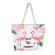 Креативная большая сумка из жаккардовой ткани с изображением фламинго на толстой веревочной веревке,, женская сумка на одно плечо из холста