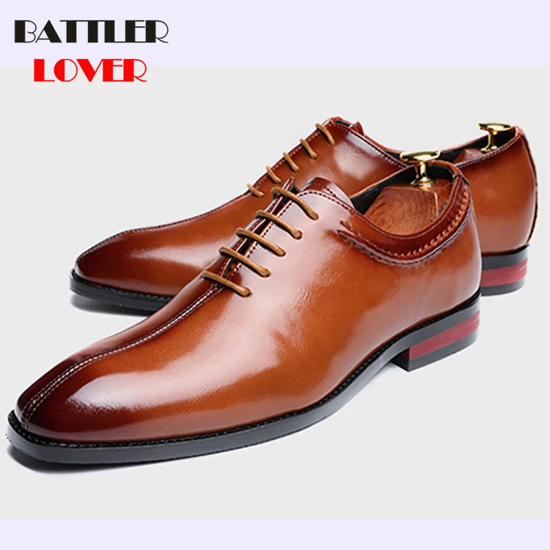 Handmade Men Genuine Leather Dress Shoes Male Lace Up Wedding Shoes Mens British Square Toe Business Oxfords Vintage Shoes