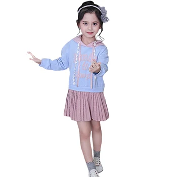 

Girls Clothes Letter Print Stitching Hem Long Sleeve Hooded Dress Children's Wear 3-10 Y Child Quality Clothing 2019 Hot Sale