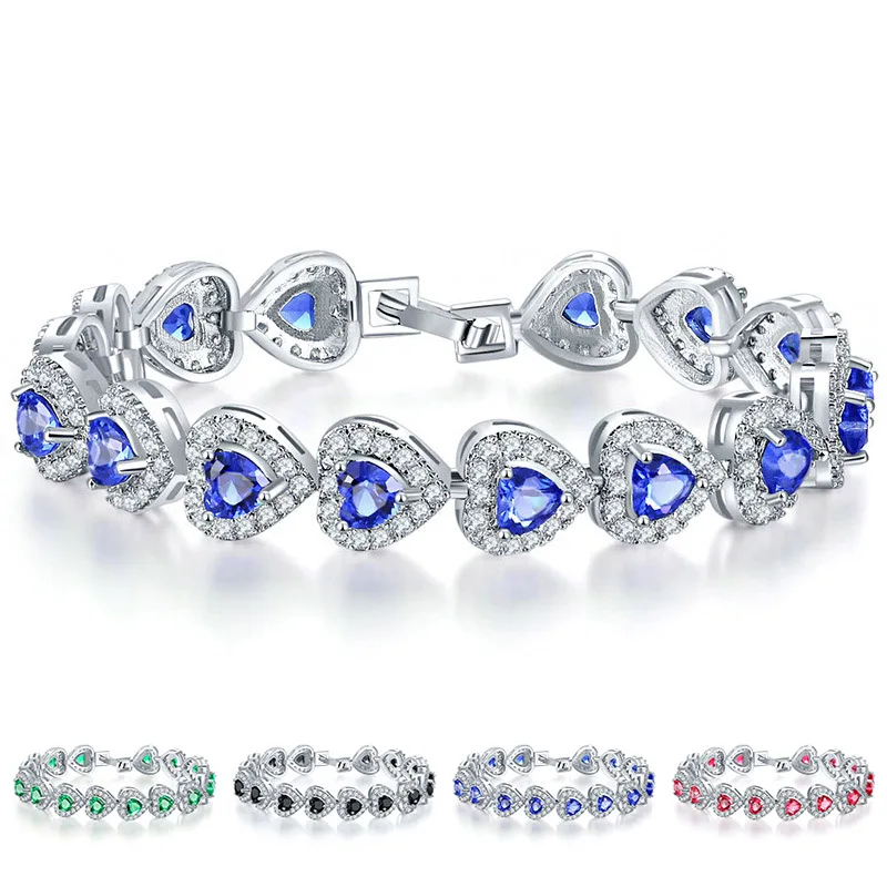 Модные браслеты в форме сердца из голубого циркония и меди, серебряные браслеты и браслеты для женщин, очаровательные вечерние ювелирные изделия, элегантный подарок для дам