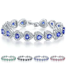 Модные браслеты в форме сердца из голубого циркония и меди, серебряные браслеты и браслеты для женщин, очаровательные вечерние ювелирные изделия, элегантный подарок для дам