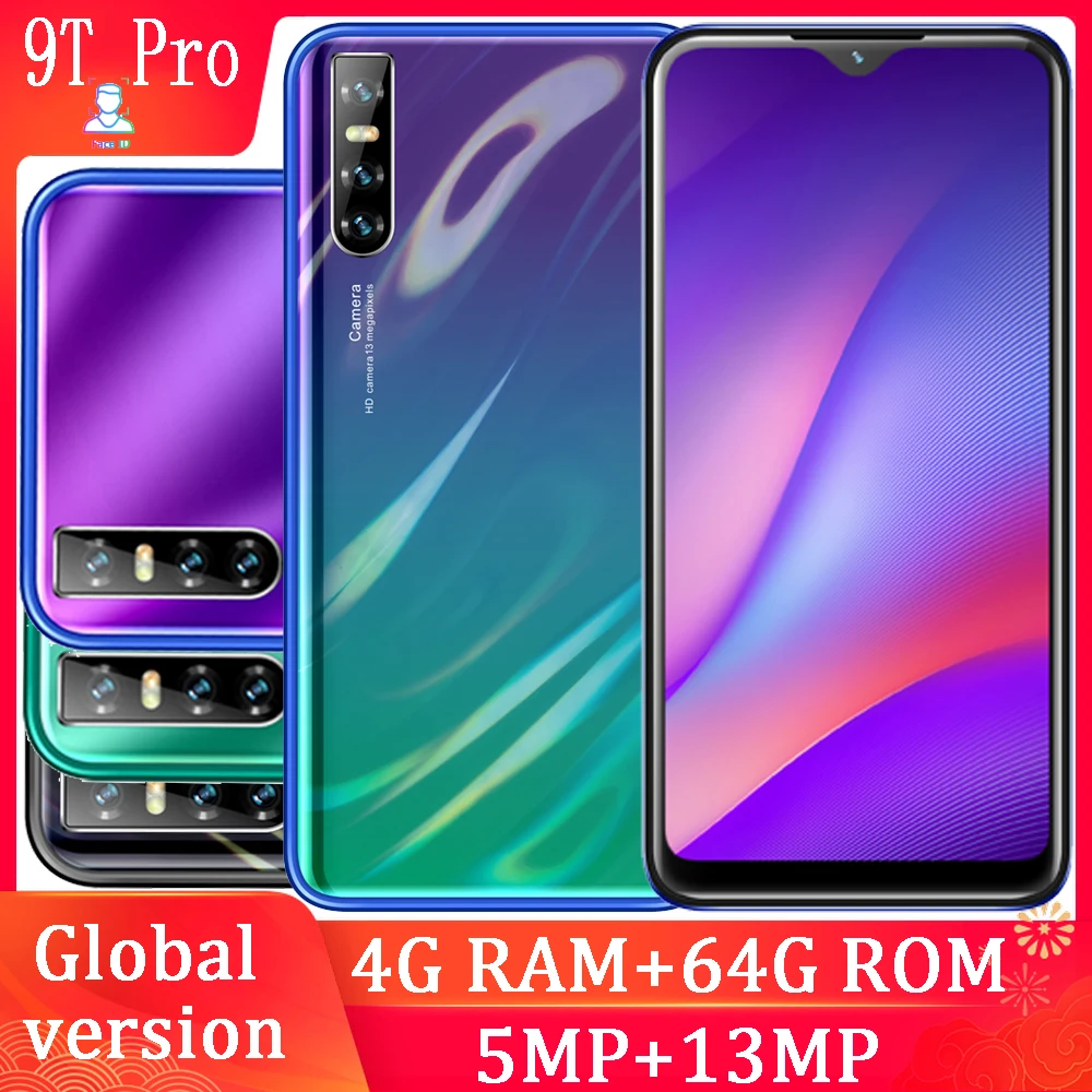 

9T Pro quad core Global smartphones 4GB RAM 64GB ROM 13MP 6.26 water drop screen android mobile phones face ID unlocked celulars