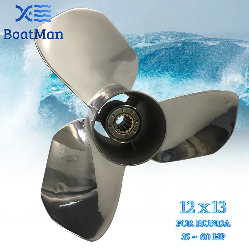 BoatMan® 12X13 Stainless Steel Propeller For Honda 35HP 40HP 45HP 50HP 60HP Outboard Motor Boat Accessories Marine Parts RH