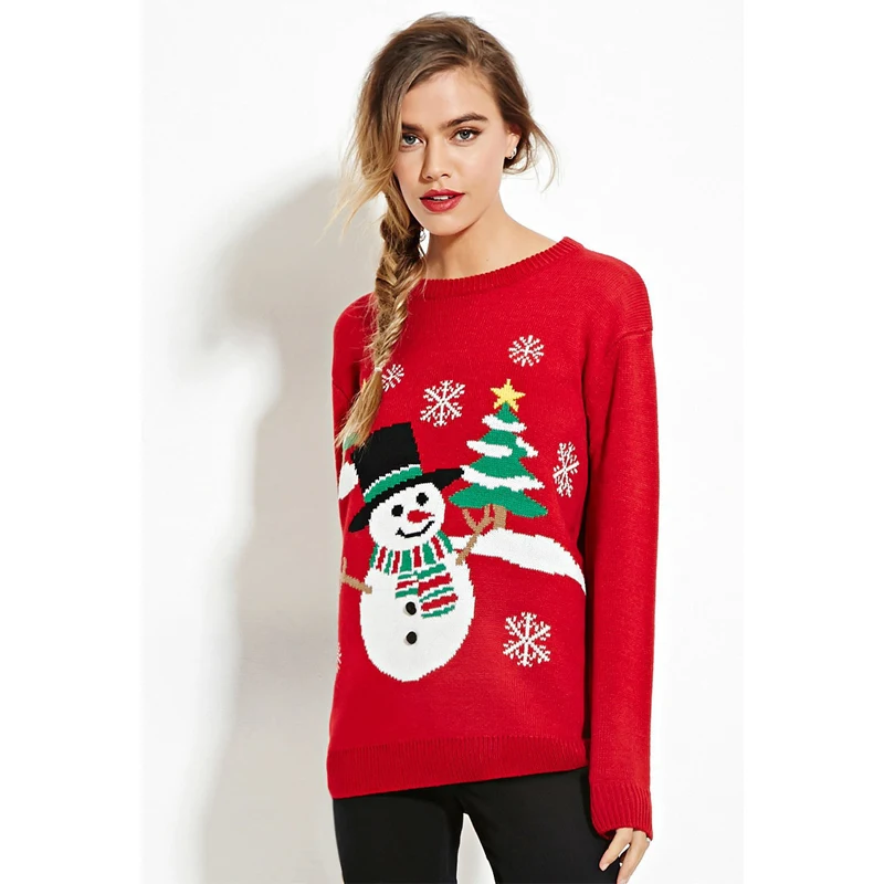 Fashion Red Crew Neck Long Sleeves Snowman Christmas Sweaters for Women Knit Sweater Women Plus Size Pullovers Winter Clothes Fashion Red Crew Neck Long Sleeves Snowman Christmas Sweaters for Women Knit Sweater Women Plus Size Pullovers Winter Clothes