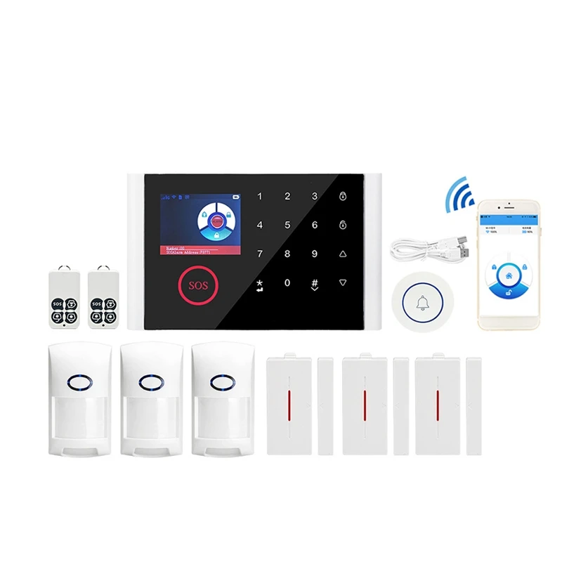 

Gsm Sms Wifi Smart Home House Office Security Burglar Alarm Systems Kit(Set 3)