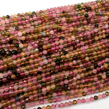 

Natural Genuine Quality Purple Pink Blue Colorful Multi-Color Tourmaline Hand Cut Faceted Round Loose Small Beads 2mm 06386