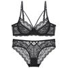 Varsbaby Sexy Plus Size Floral Lace Unlined Underwear Deep V Hollow 3/4 Cup Underwire ABCDE Cup Bra Set ► Photo 3/6
